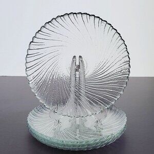 Vintage Arcoroc Seabreeze Glass Salad Plate Set of 4, Swirled & Scalloped Design
